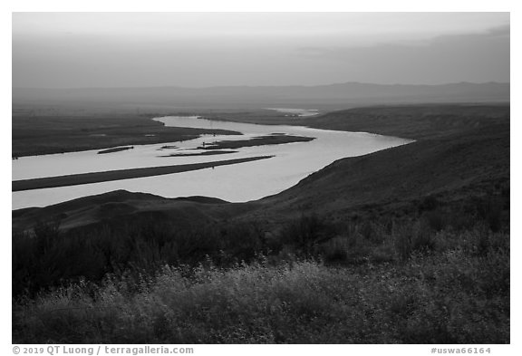 Summer sunset over Columbia River, Hanford Reach National Monument. Washington (black and white)