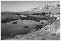 White bluffs and wetlands, Hanford Reach National Monument. Washington ( black and white)