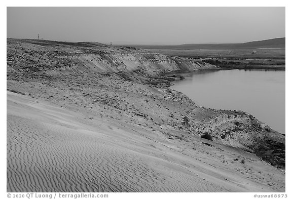 Sand dunes, white bluffs, and Columbia River, Hanford Reach National Monument. Washington (black and white)