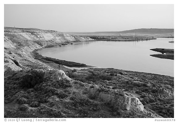 White Bluffs and Columbia River, sunset, Hanford Reach National Monument. Washington