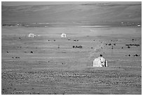 Nuclear reactors and powerlines, Hanford site. Washington ( black and white)