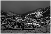 View from above at night. Jackson, Wyoming, USA ( black and white)