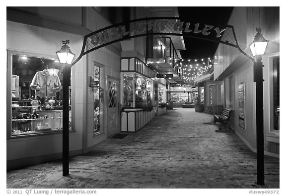 Gaslight Alley by night. Jackson, Wyoming, USA (black and white)