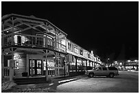 Town square stores by night. Jackson, Wyoming, USA (black and white)