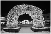 Antler arch and galleries by night in winter. Jackson, Wyoming, USA (black and white)