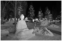 Ice sculptures on Town Square by night. Jackson, Wyoming, USA (black and white)