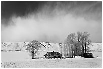 Historic Miller House estate in winter, , National Elk Refuge. Jackson, Wyoming, USA ( black and white)