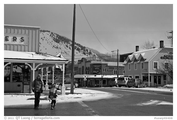 Downtown Jackson streets in winter. Jackson, Wyoming, USA (black and white)
