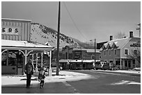 Downtown Jackson streets in winter. Jackson, Wyoming, USA ( black and white)