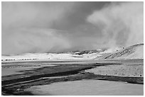 Snowy valley with stream, National Elk Refuge. Jackson, Wyoming, USA (black and white)