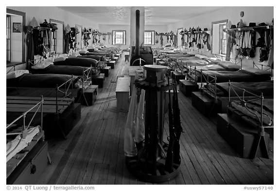 Barrack dorm. Fort Laramie National Historical Site, Wyoming, USA (black and white)