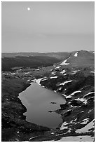 Lake and moon, dusk, Beartooth Range, Shoshone National Forest. Wyoming, USA ( black and white)