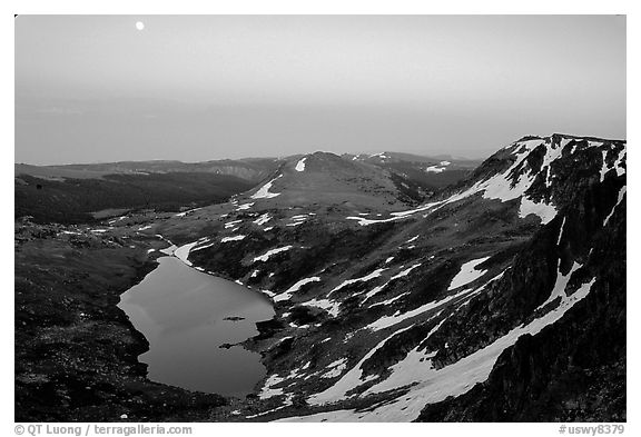 Alpine lake at dusk, Beartooth Mountains, Shoshone National Forest. Wyoming, USA