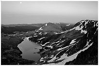 Alpine lake at dusk, Beartooth Mountains, Shoshone National Forest. Wyoming, USA (black and white)