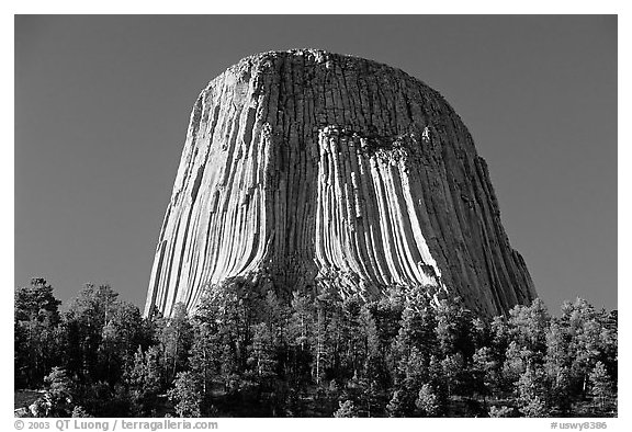 Volcanic Neck, Devils Tower National Monument. Wyoming, USA (black and white)