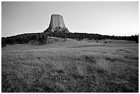 Devils Tower, sunset, Devils Tower National Monument. Wyoming, USA (black and white)