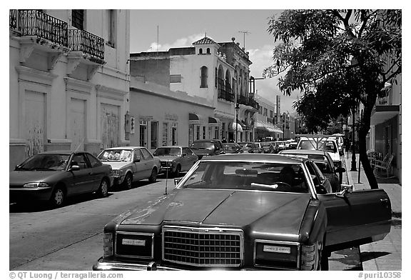 Old car in a street, Ponce. Puerto Rico (black and white)