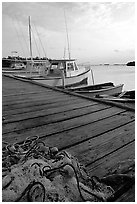 Pier and small boats, La Parguera. Puerto Rico ( black and white)