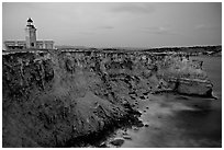 Lighthouse and cliffs at dusk, Cabo Rojo. Puerto Rico (black and white)