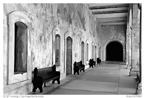 Corridor in El Castillo Del Morro. San Juan, Puerto Rico (black and white)