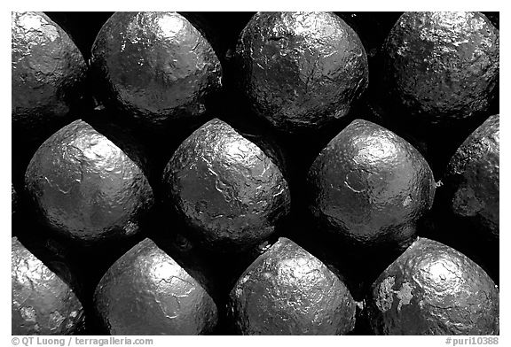 Cannon balls in El Morro Fortress. San Juan, Puerto Rico (black and white)