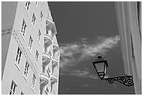 Buildings painted in pastel colors. San Juan, Puerto Rico (black and white)