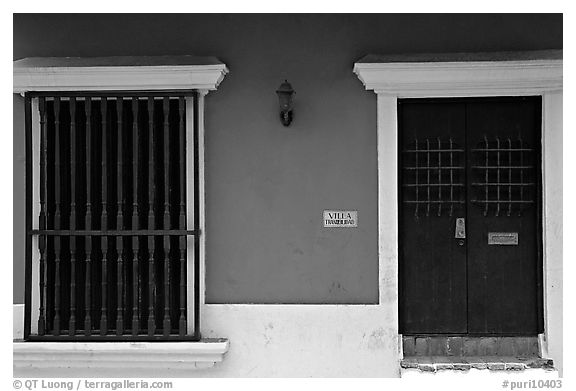 Doors and blue walls. San Juan, Puerto Rico (black and white)
