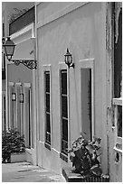 Row of houses painted in bright colors. San Juan, Puerto Rico ( black and white)