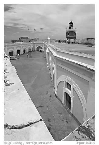 Inside courtyard, El Morro Fortress. San Juan, Puerto Rico (black and white)