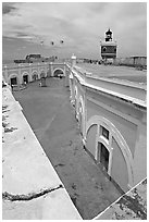 Inside courtyard, El Morro Fortress. San Juan, Puerto Rico ( black and white)