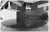 Table with names of 40 people who gave lives for racial equity, Civil Rights Memorial. Montgomery, Alabama, USA (black and white)