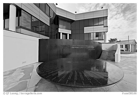 Monument by Maya Lin at the Civil Rights Memorial. Montgomery, Alabama, USA (black and white)