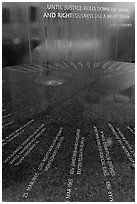 Table and wall with flowing water, Civil Rights Memorial. Montgomery, Alabama, USA (black and white)