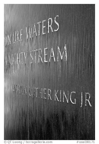 Words from bibical quote and Martin Luther King name, Civil Rights Memorial. Montgomery, Alabama, USA