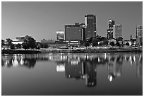 Skyline and Arkansas River at twilight. Little Rock, Arkansas, USA (black and white)