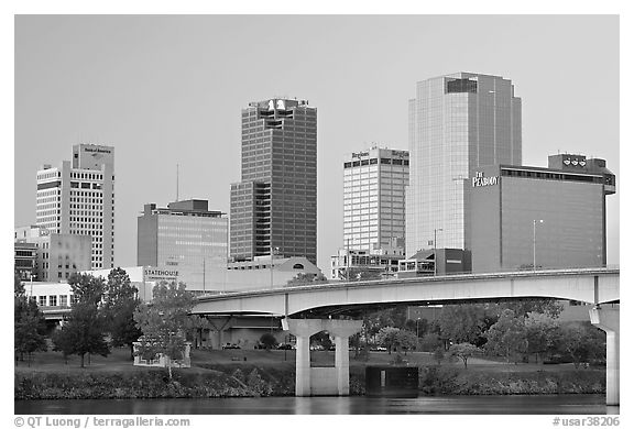 Bridge and Downtown buidings at dawn. Little Rock, Arkansas, USA (black and white)