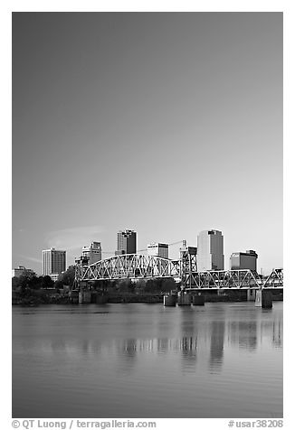 Downtown skyline and Arkansas River at sunrise. Little Rock, Arkansas, USA