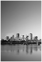 Downtown skyline and Arkansas River at sunrise. Little Rock, Arkansas, USA (black and white)