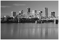 Arkansas River and skyline, early morning. Little Rock, Arkansas, USA (black and white)