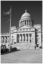 Arkansas Capitol with woman carrying briefcase. Little Rock, Arkansas, USA (black and white)