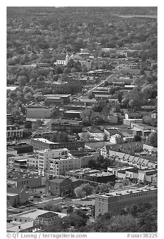 City main street seen from above. Hot Springs, Arkansas, USA (black and white)