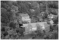 Historic buildings and smokestack from above. Hot Springs, Arkansas, USA (black and white)