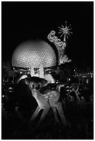 Bambi and Epcot sphere by night, Walt Disney World. Orlando, Florida, USA (black and white)
