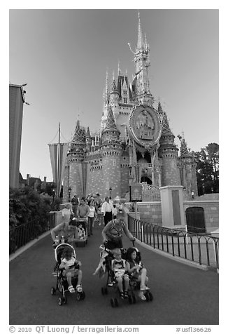 Black And White Picture Photo Mothers Pushing Strollers Magic Kingdom Orlando Florida Usa
