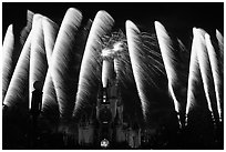 Cinderella Castle with fireworks. Orlando, Florida, USA (black and white)