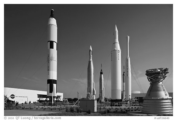 Saturn Rockets, John F. Kennedy Space Center. Cape Canaveral, Florida, USA (black and white)