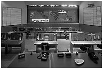 Control room, NASA, Kennedy Space Center. Cape Canaveral, Florida, USA (black and white)