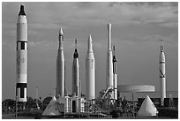 Rocket garden, John F Kennedy Space Center. Cape Canaveral, Florida, USA ( black and white)