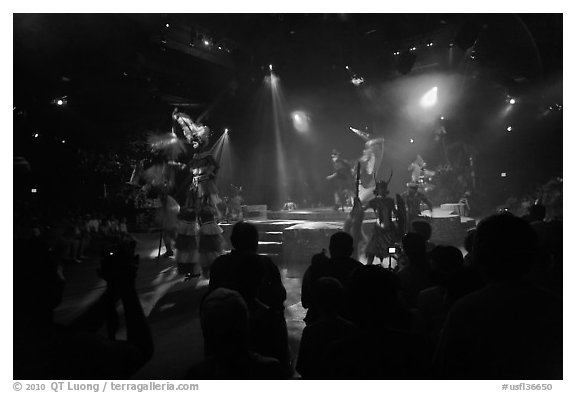 Stage seen from audience, Circus show, Walt Disney World. Orlando, Florida, USA (black and white)