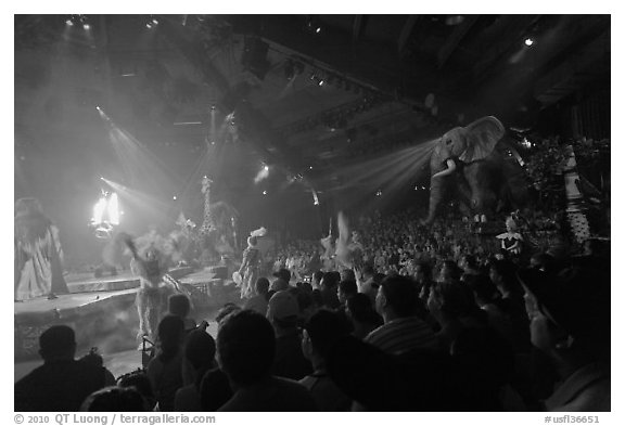 Audience and stage, Circus show, Walt Disney World. Orlando, Florida, USA (black and white)